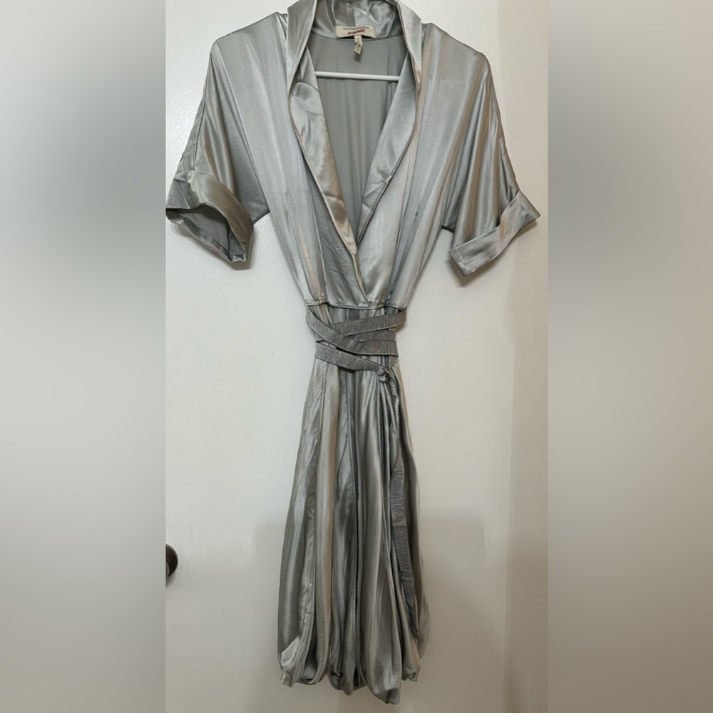 BCBG MaxAzria Runway Silk Dress - Glamorous Silver Satin - Sz. Small - Designer